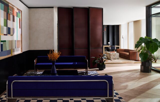 Elegant and artful lounge space at Estela apartments in Mott Haven