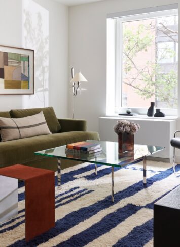 Spacious living room at Estela luxury apartments in Mott Haven